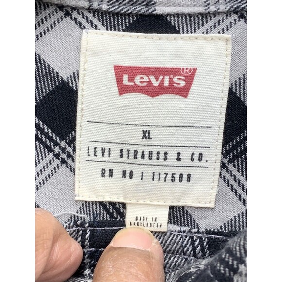 Levi's Button Down Shirt Mens Black Check Long Sleeve Chest Pocket Farm Chore XL - Picture 2 of 13